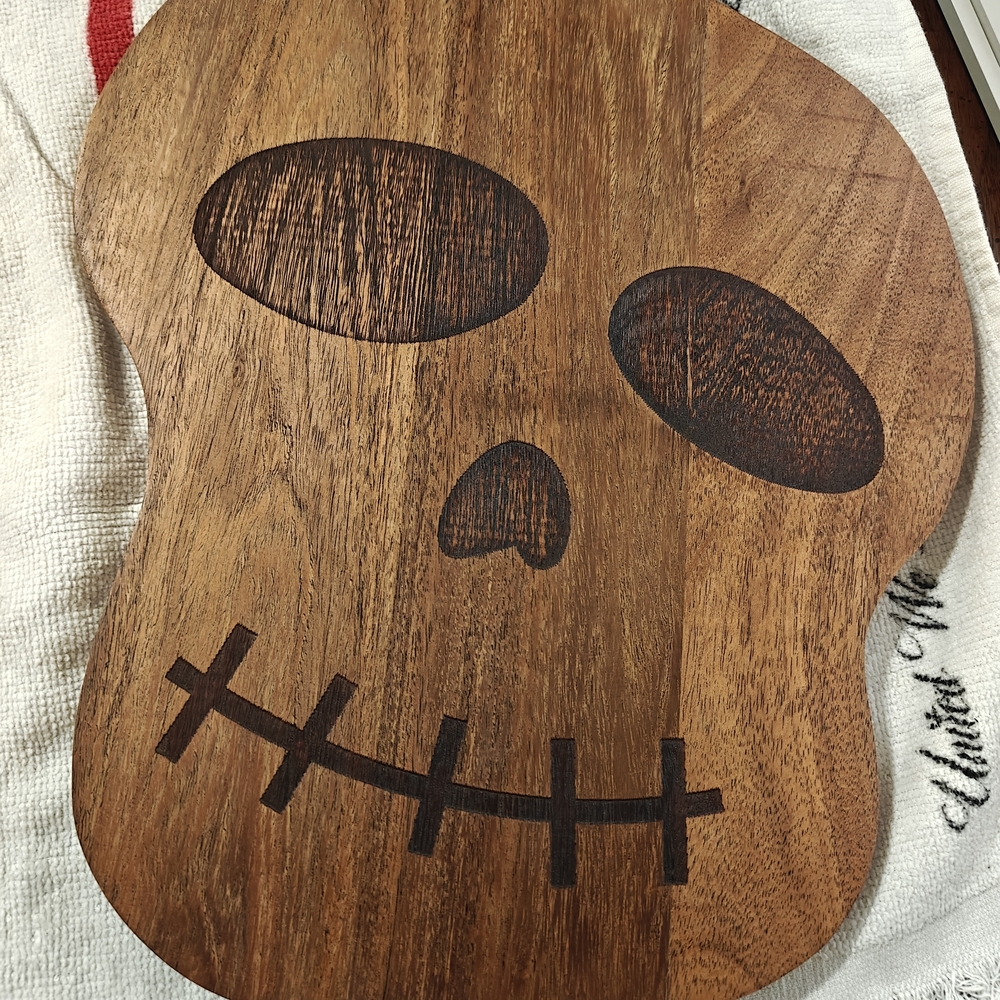 Jack O' Lantern Lane Wooden Skull Serving Board
